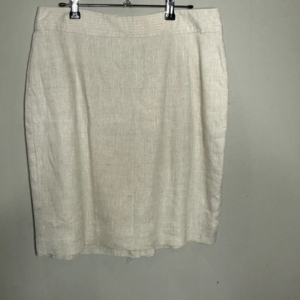 Banana Republic Pencil Skirt Women 12 Beige Linen Back Zip Knee Length